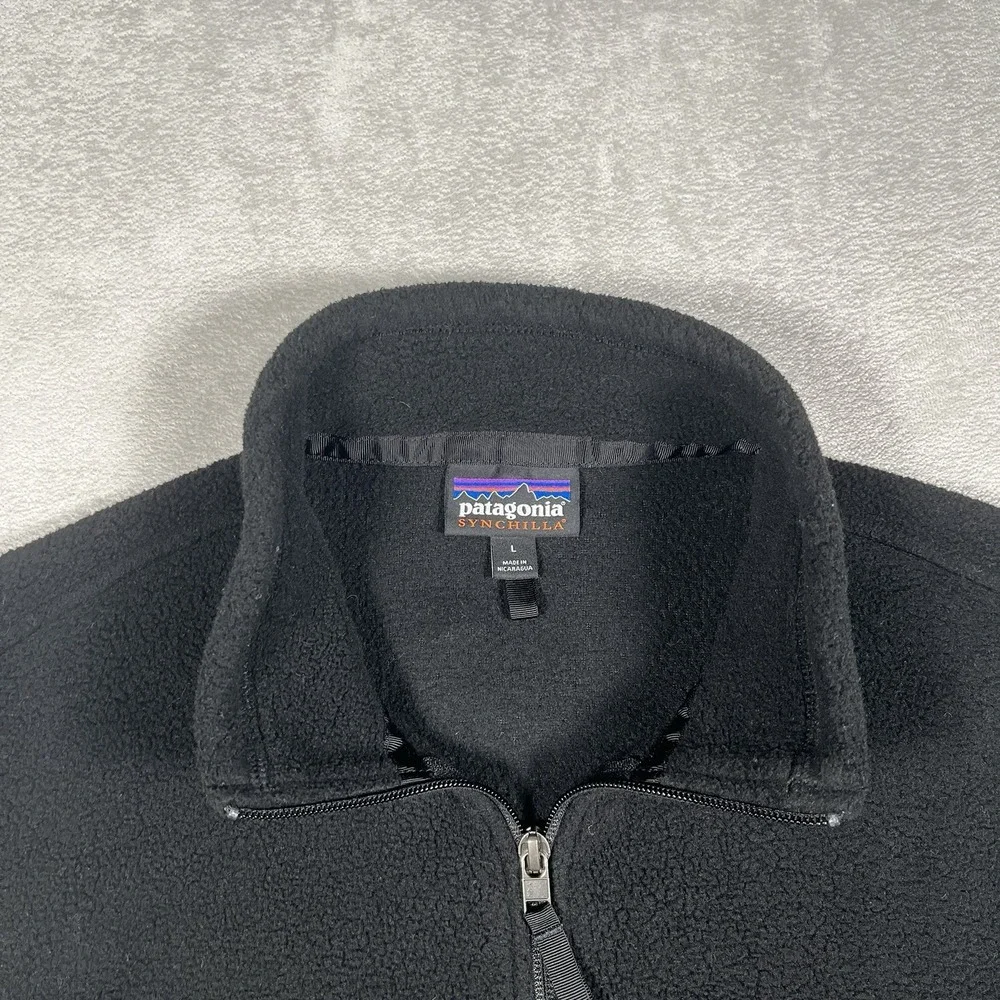 Patagonia Mens Synchilla Fleece Vest Size Large L Black Full Zip Pockets Outdoor